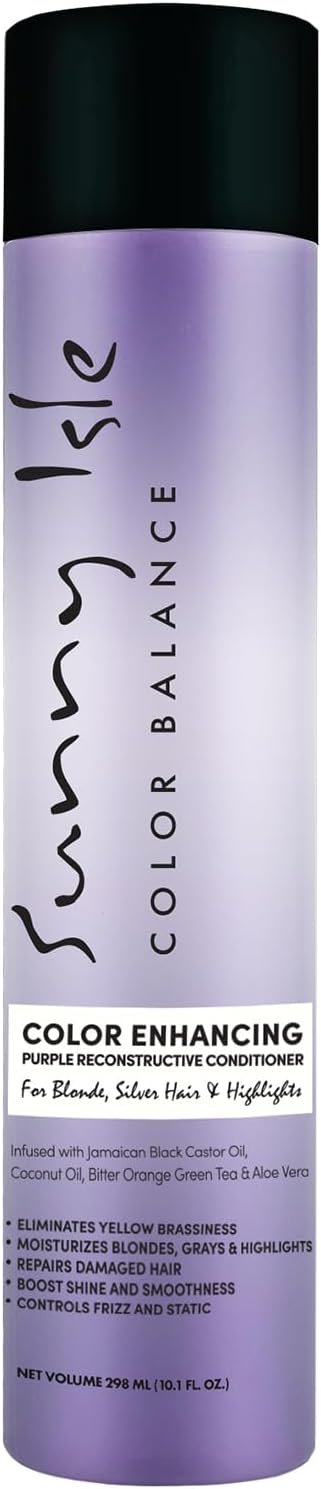Sunny Isle Color Enhancing Purple Reconstructive Conditioner (10.1oz) | For Blonde, Silver, Platinum, Gray Hair & Highlights