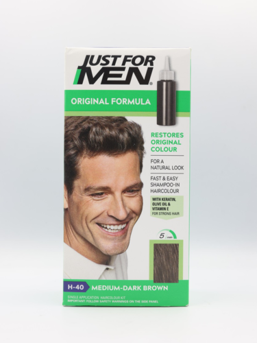 Just For Men – H-40 Medium-Dark Brown – Original Formula Shampoo-In Hair Colour (200ml) - Image 1