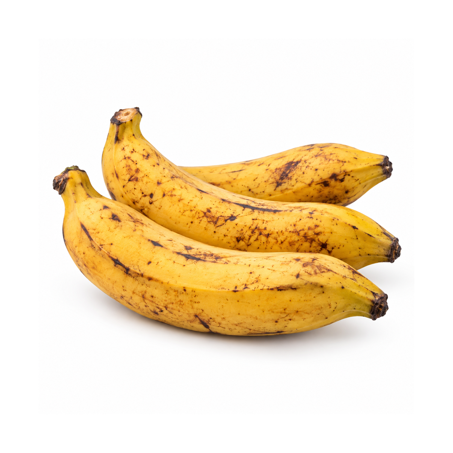 Illustrative ripe yellow plantains with natural brown markings on a white background; size and count vary