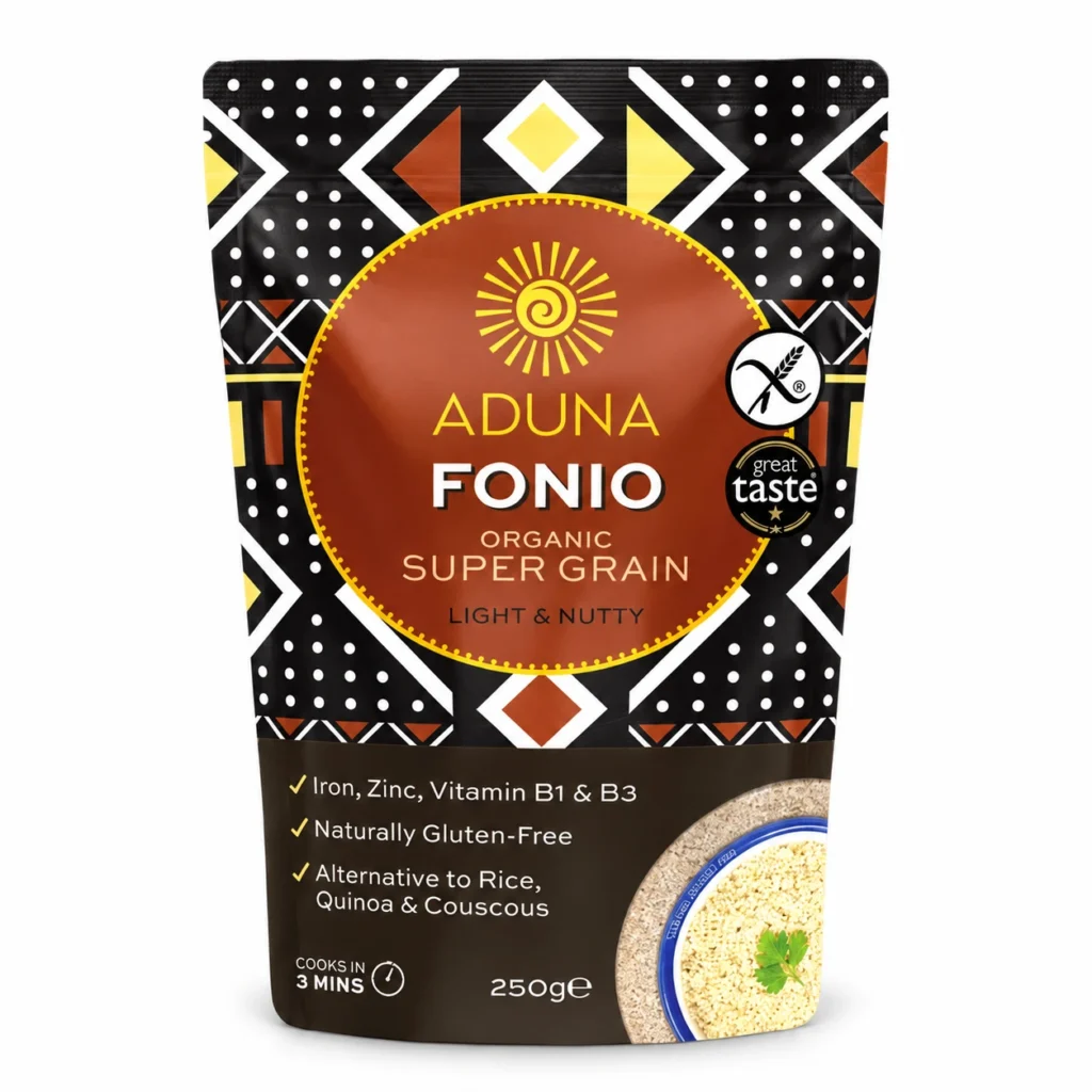 Aduna Fonio Super Grain – 250g on a white background
