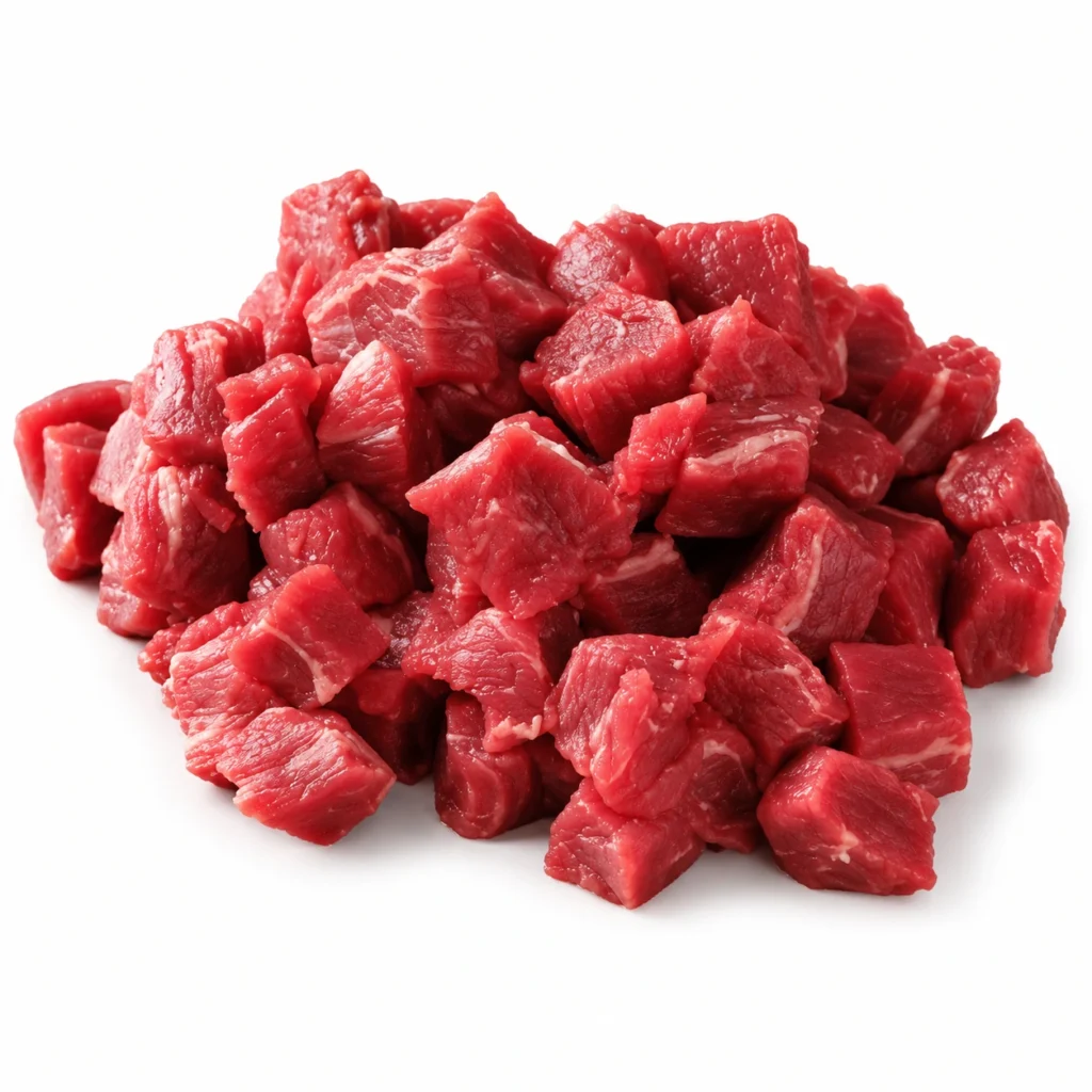 Frozen Boneless Beef Pieces – 850g on a white background