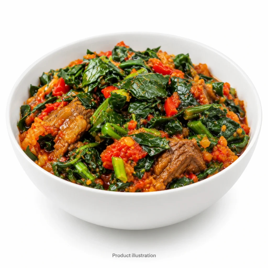 Product illustration of Efo Riro Vegetable Stew – 350g; packaging is not shown, bowl is for presentation.